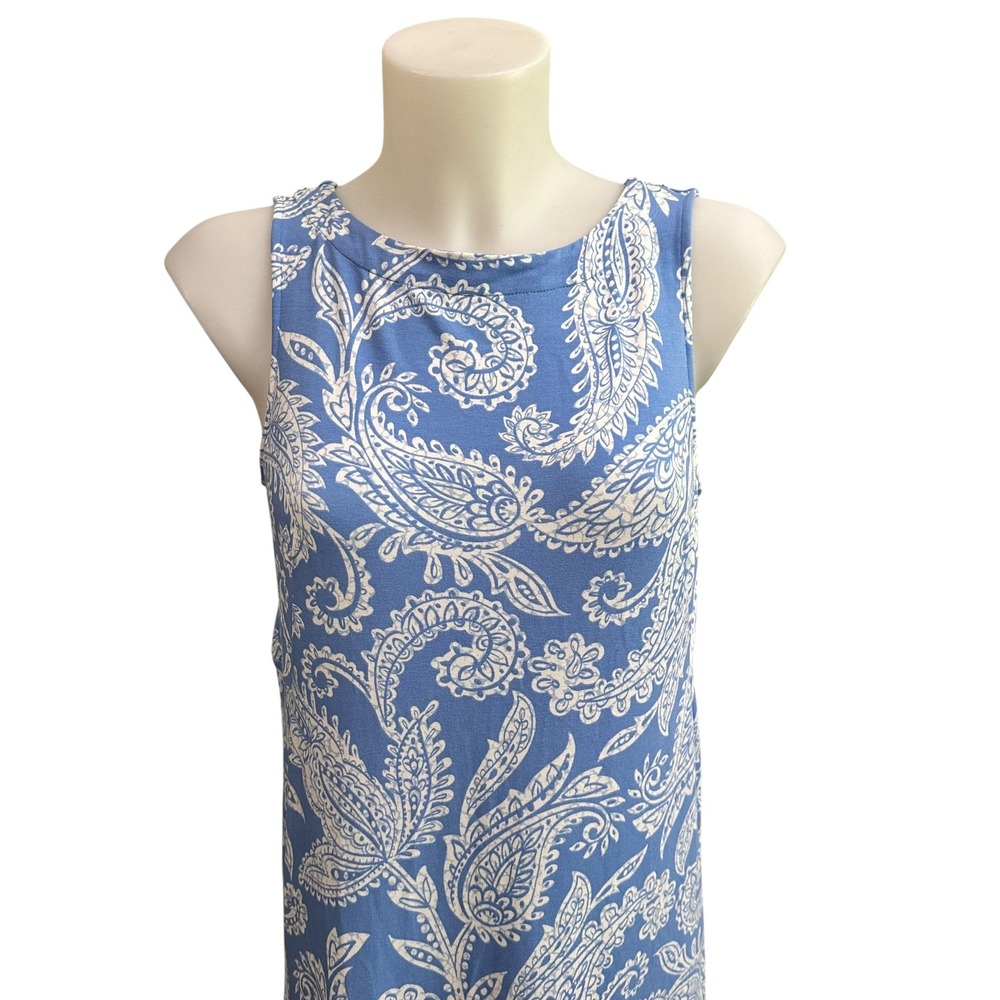 J.jill Wearever Maxi Tank Dress In Blue Jay Paisley Print XS $110 srp Side slit - Picture 2 of 10